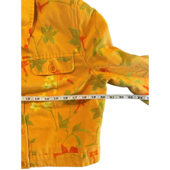 Carlisle Orange Yellow Floral Cropped Jacket Silk Cotton Blend Size 10 - Picture 9 of 11